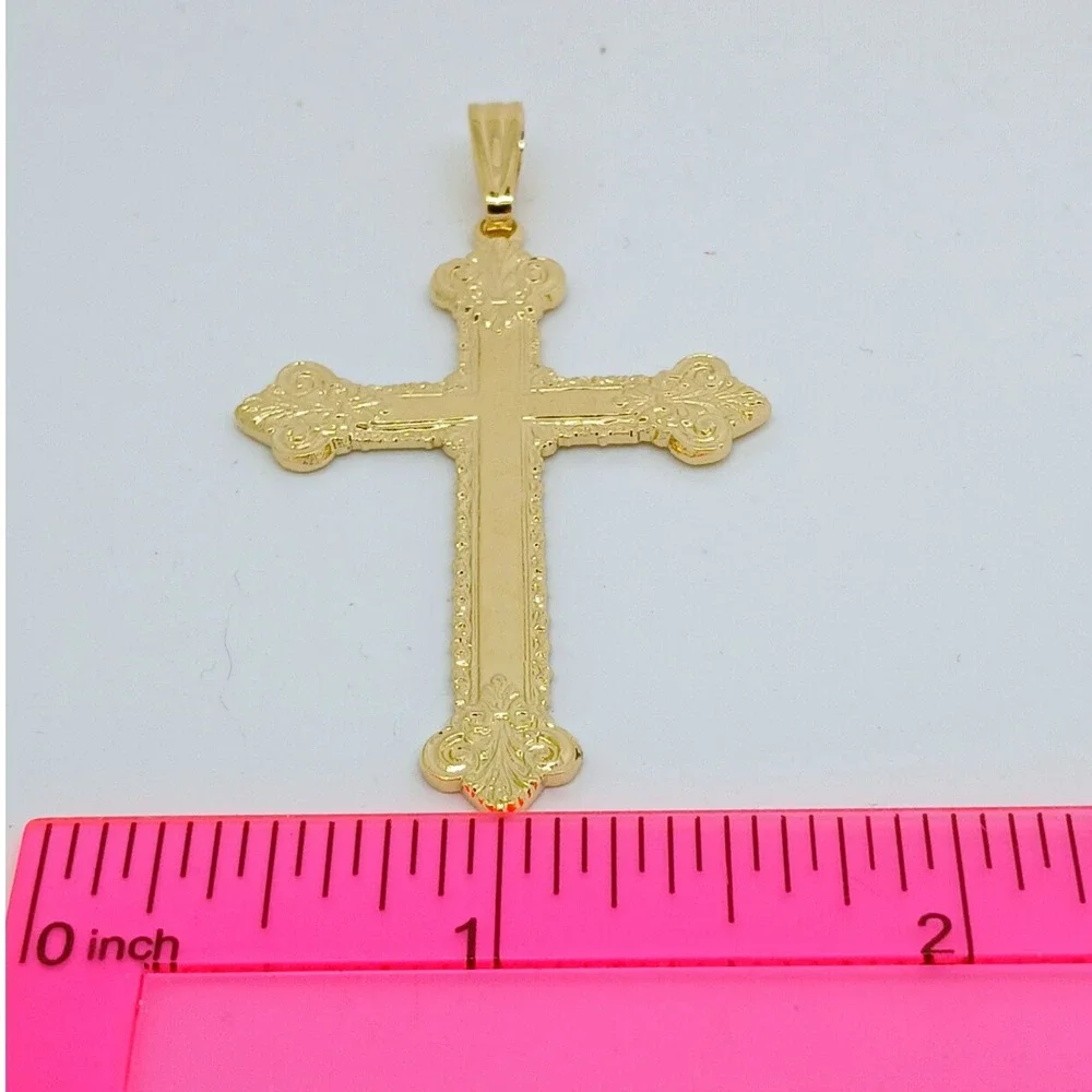 Karatbond Vintage Y2K Gold Ornate Fleur-de-lis Cross Pendant Made in USA NOS